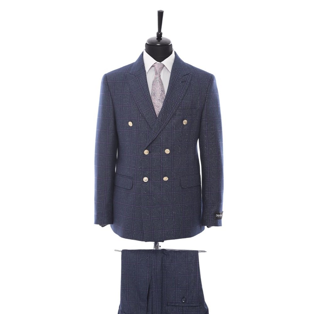 2-piece Double Breast Glen Plaid Navy Suit By Derman Suits
